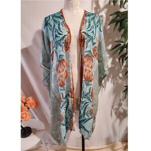Anthro Aratta Silent Journey Linen Blend Floral Duster Kimono OS Boho Hippie